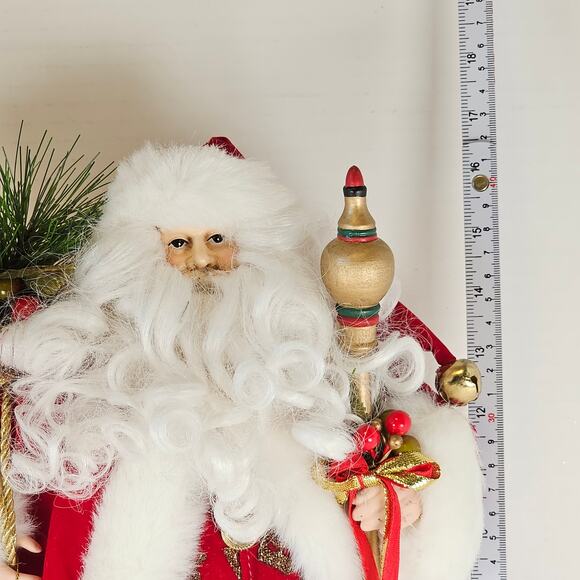 17" Santa Claus Figure Red Velvet Coat Gold Staff Christmas Decor on Base READ - Picture 14 of 15